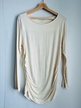 Soft Surroundings Cream Long Sleeve Ruched Side Tunic